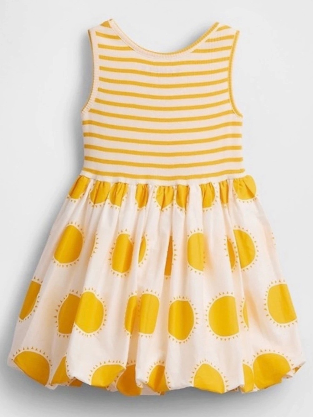 Baby GAP Yellow Bubble Dress with Striped Bodice & a Fun Polka Dot Skirt